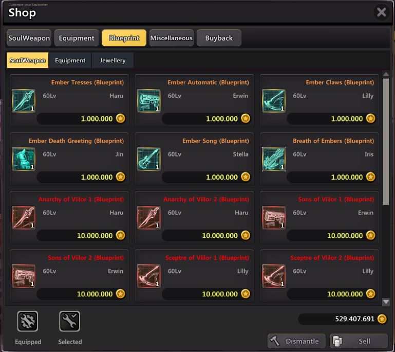 Blueprints acquistabili da Xivus 